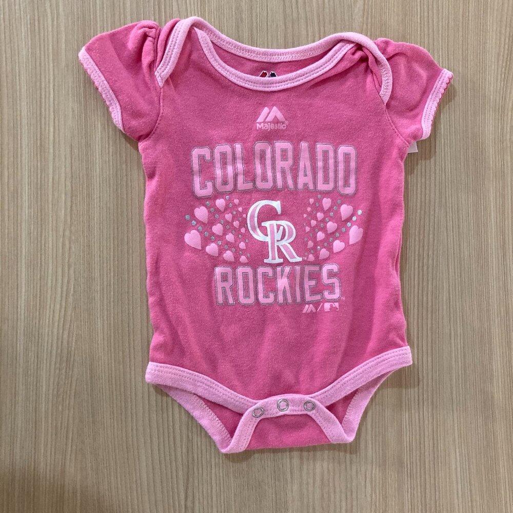 Colorado Rockies Bodysuit 0-3 Months Pink Short Sleeve Majestic Hearts Sparkly